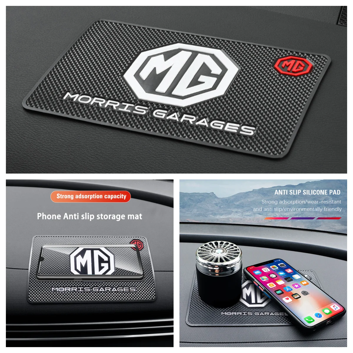 1Pc Car Dashboard Anti‑Slip Silicone Mat For MG4 MG5 MG ZS MG HS Carbon Fiber Texture Phone Key Storage Non‑Slip Pad Interior Ac