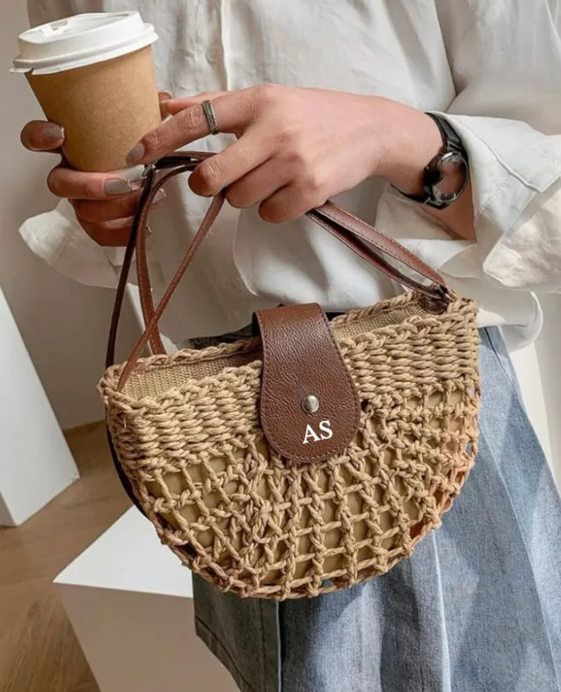 Shoulder Tote Bag Crossbody Straw Bag Beach Bridesmaid Custom Bags Casual Personalised Women's Handbag Wedding Gifts For her