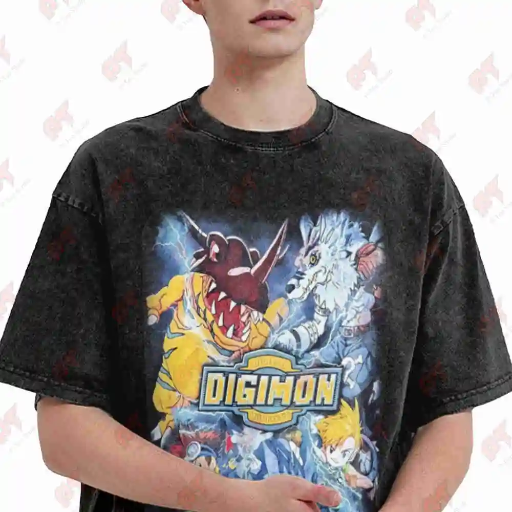 Digimon Anime Vintage Inspired Modern Boot Vintage Washed Tee Pure Cotton T-Shirt
