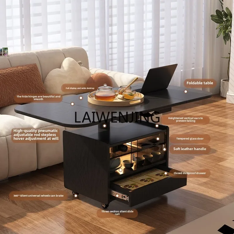 HLZ movable coffee table medieval trolley foldable lifting rock slab coffee table customization