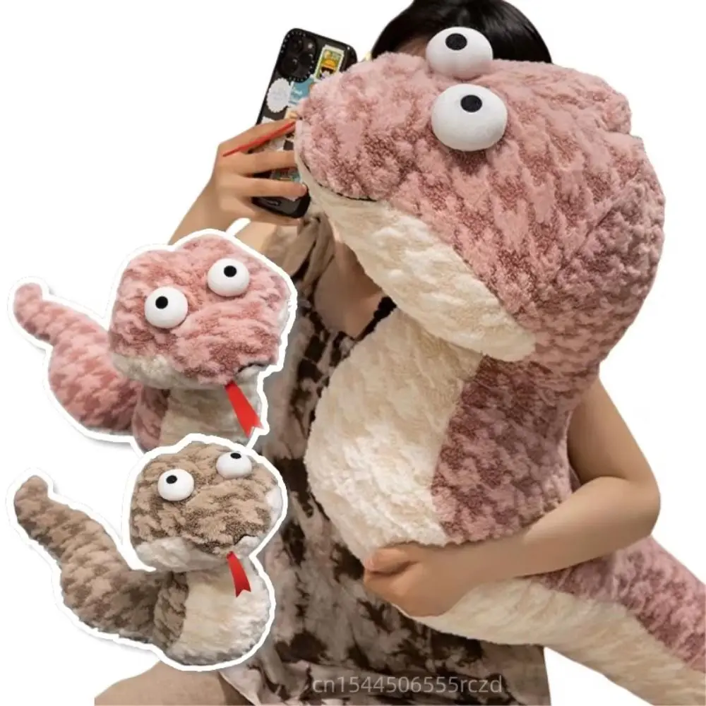 Premium Fluffy Big Eyes Snake Plush Toys Huggable Soft Cartoon Stuffed Animal Comfortable 45-70cm Snake Appease Doll Bedroom