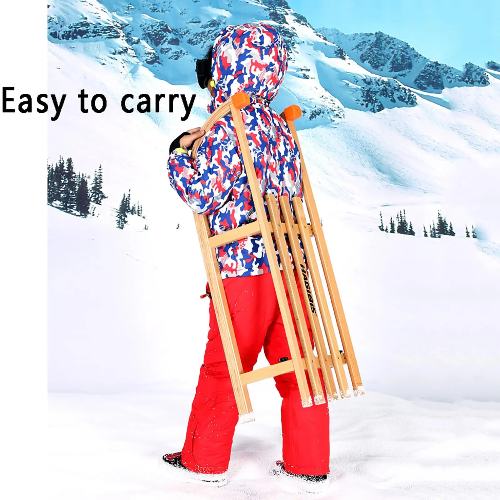 

Snow Sleigh Toboggan, Foldable Wooden Snow Sled with Bottom Rails, 100 Kg Max Load and Lightweight Easy to Carry
