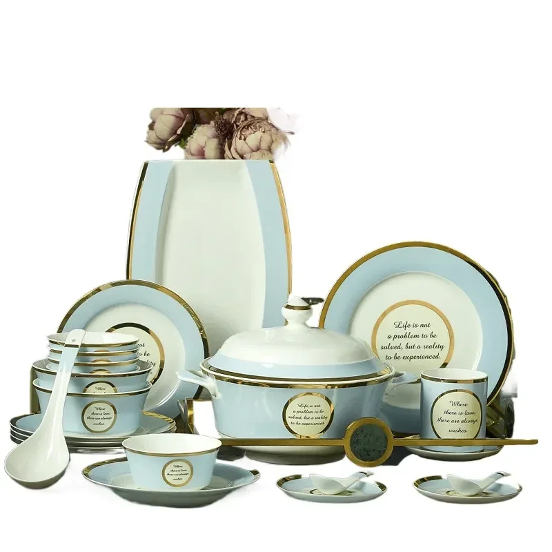 70 Piece Porcelain Dinnerware Set Bone China Bowls European Style Phnom Penh Design Household Tableware for
