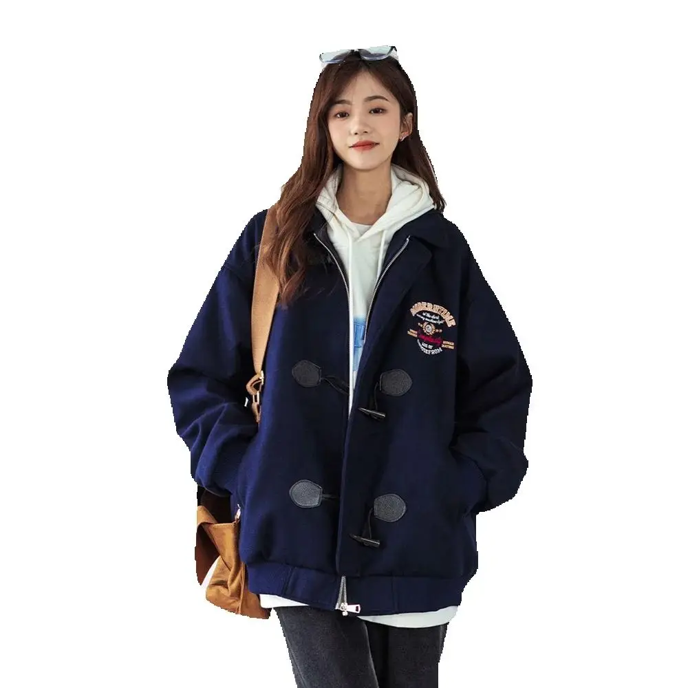 

American Retro Niche Design Relaxed Baseball Uniform Jacket Women's Spring And Autumn High-grade Lapel Fashion Horn Buckle Jacke