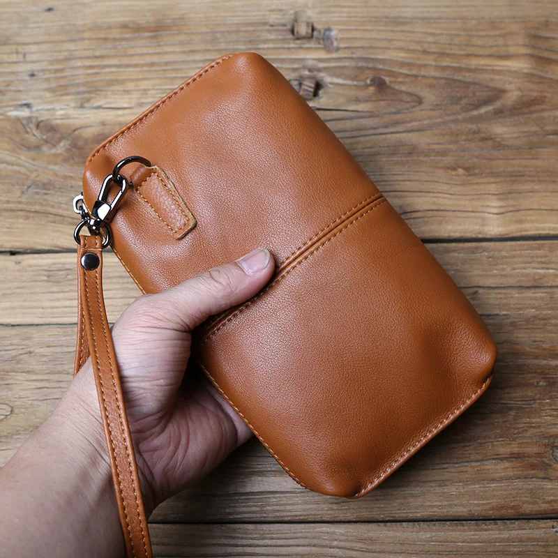 NZPJ männer Leder Lange Brieftasche Erste Schicht Rindsleder Zipper Clutch Tasche Retro Bank Karte Fall Weichem Leder Telefon Fall münze Fall – Detail 22