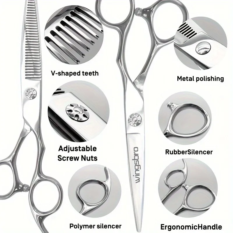 Wingsbro 6,5' Professionelle Friseurschere Haarausdünnungsschere Schneideschere mit Zähnen – Detail 2