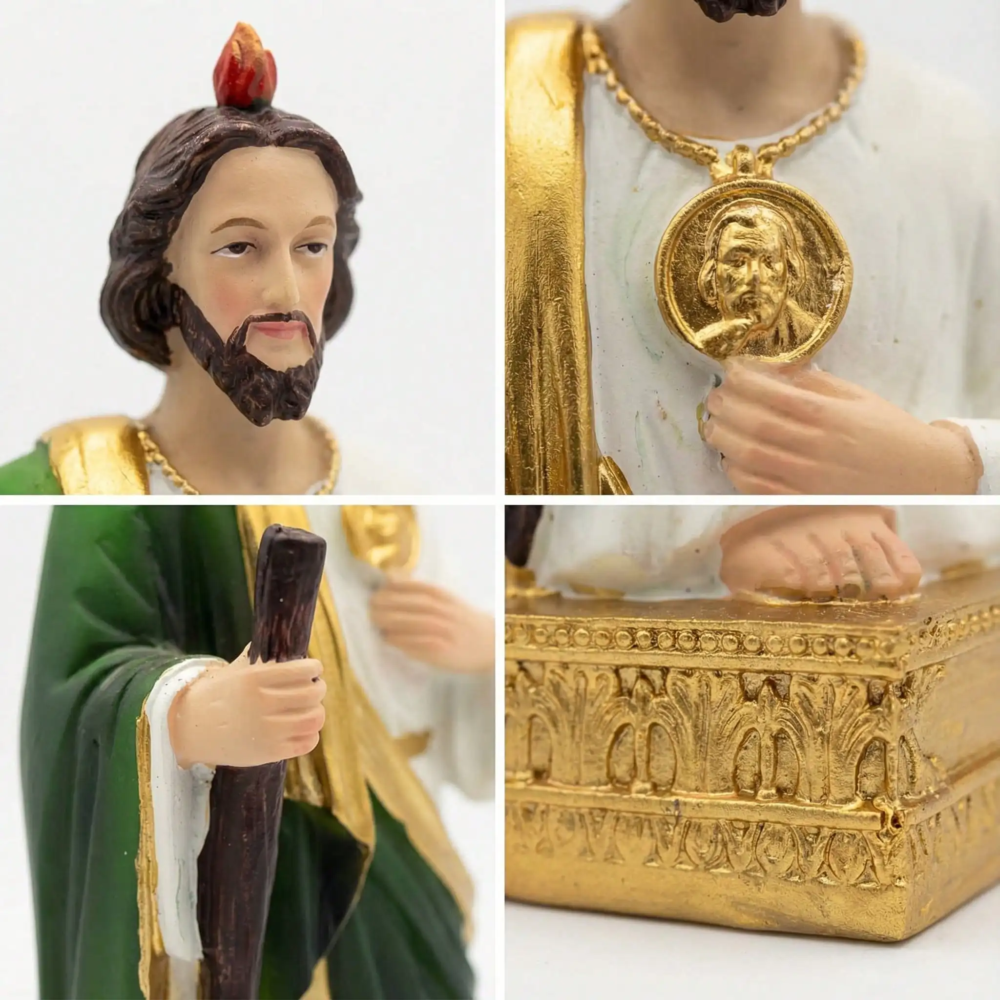 St. Jude Thaddeus Statue – Patron Saint of Hope & Miracles, Hand-Painted Resin Figurine with Gold Details, Catholic Religious De