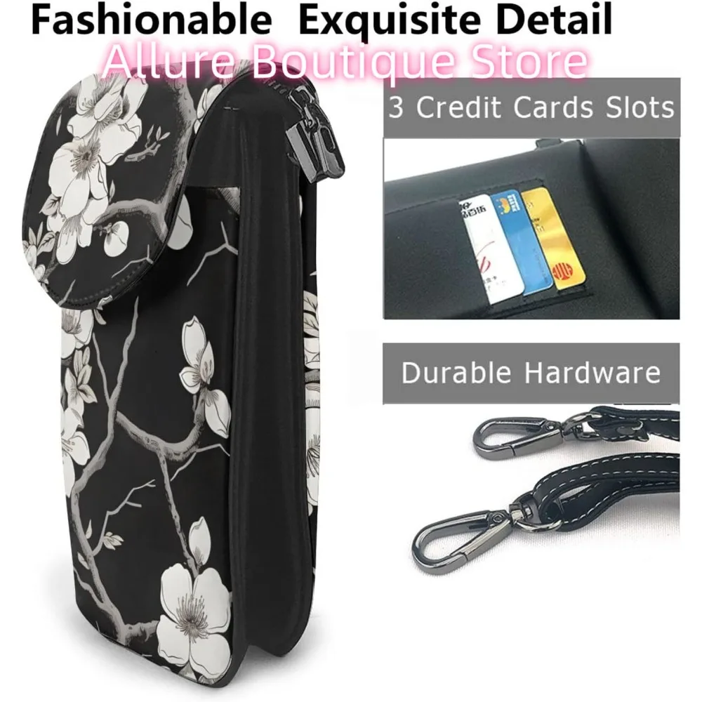 Cute Plum Blossom Crossbody Bag for Women PU Leather Small Travel Cell Phone Pouch Lightweight Mini Phone Purse Wallet Cross Bod