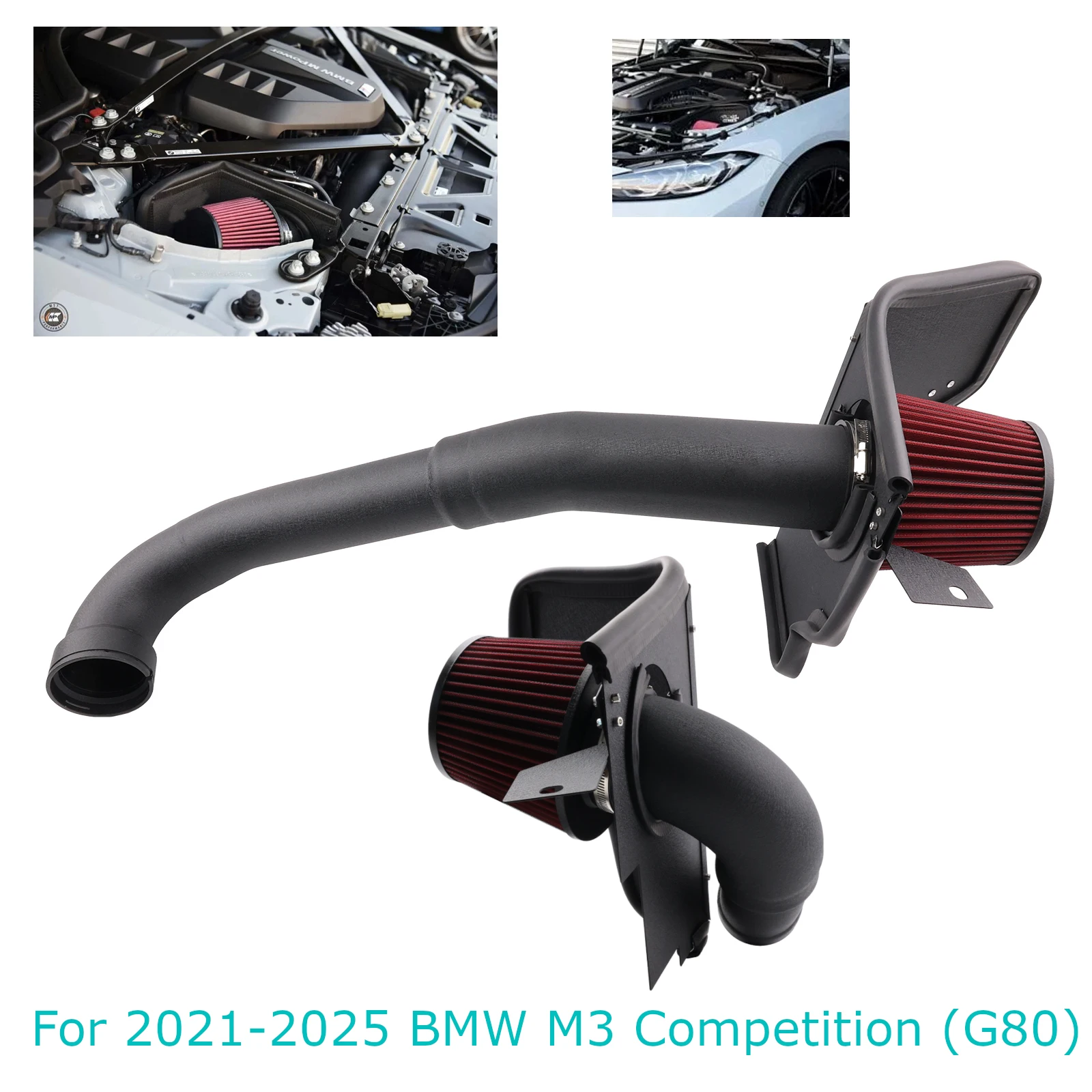 S58 3.0T Engine Cold Air Intake Pipe+Filter+Heat Shield Kit High Flow for 2021-25 BMW M2 M3 M4 Competition G80 G82 G83 G87