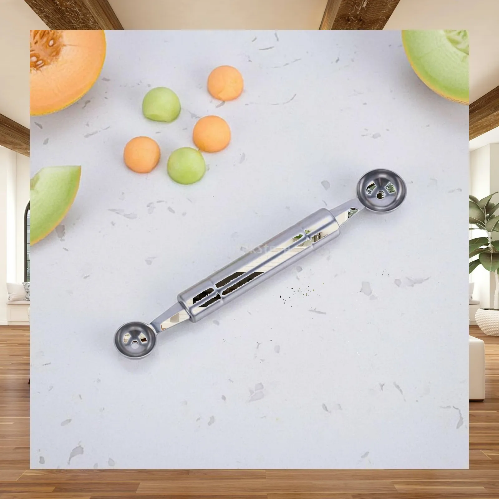 Double Head Scoop Stainless Steel Melon Baller Kitchen Tool for Fruit Platter Dessert Making with Two Size Spheres