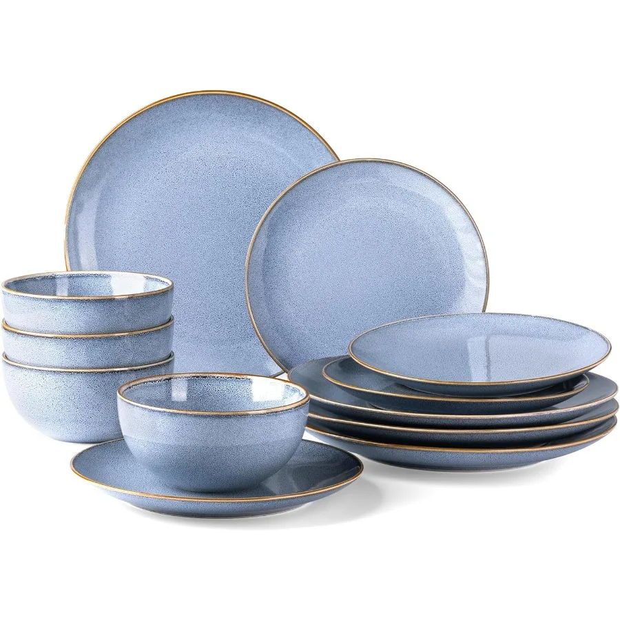 

Ceramic Dinnerware Sets for 4 12 Pieces Stoneware Plates and Bowls Sets Reactive Glaze Dishes Scratch Resistant DishwasherandMi