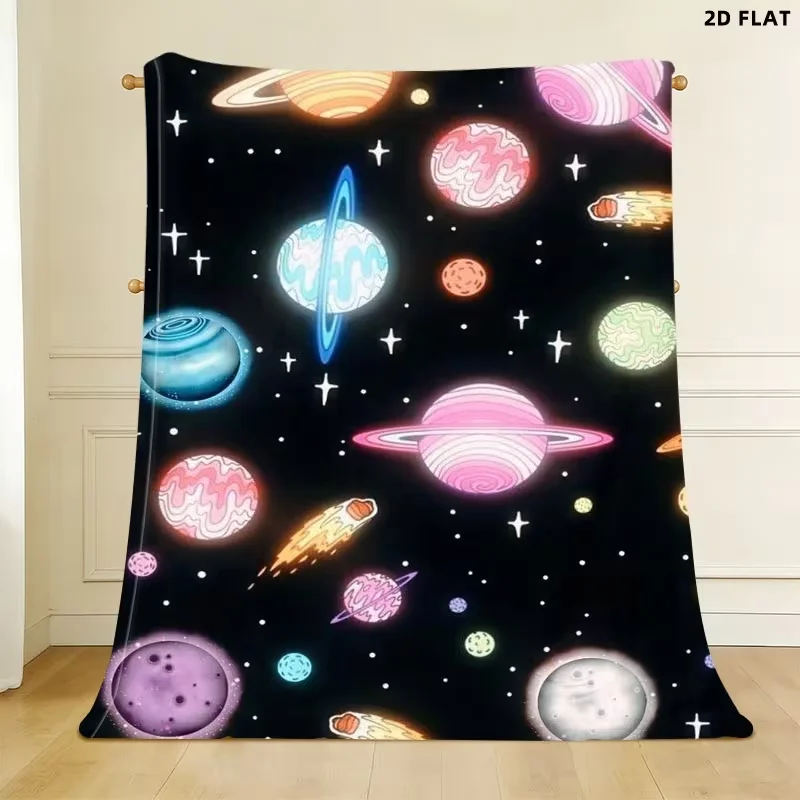 Outer Space Galaxy Throw Blanket Neon Planet Rocket Star Print Soft Warm All Season Blanket for Sofa Couch Bedroom Home Decor