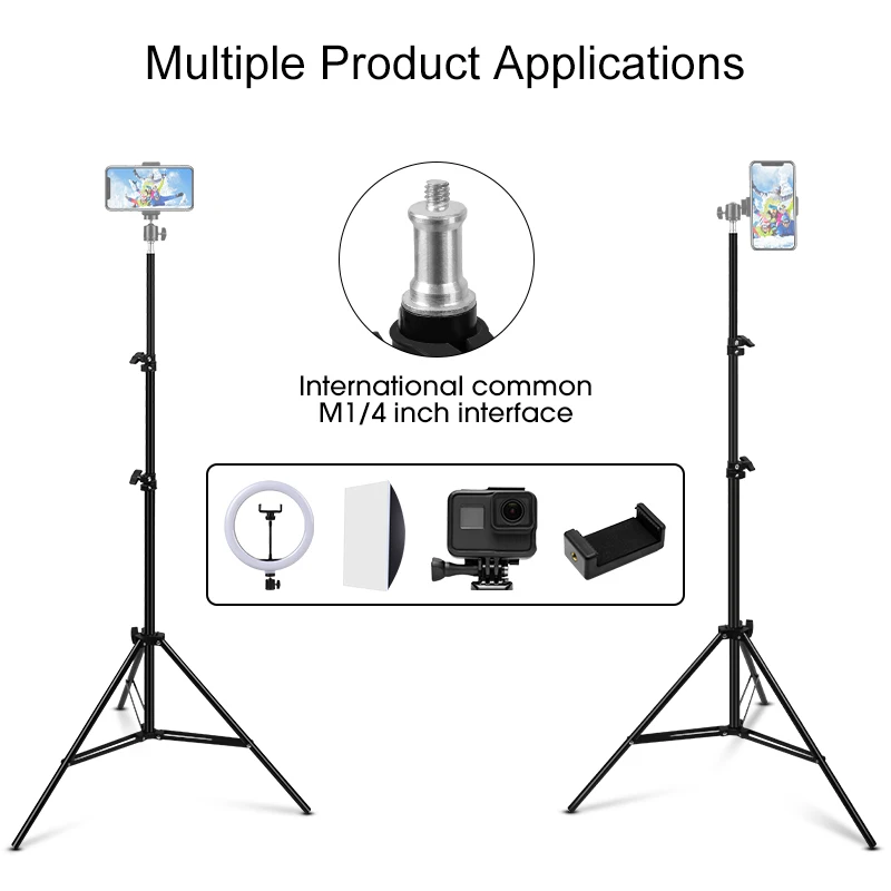 Selfie Stick Stand 1.1m/1.6m/2.0m Photography Tripod Light Stands With 1/4 Screw Head Adjustable Light Stand Photo Tripod