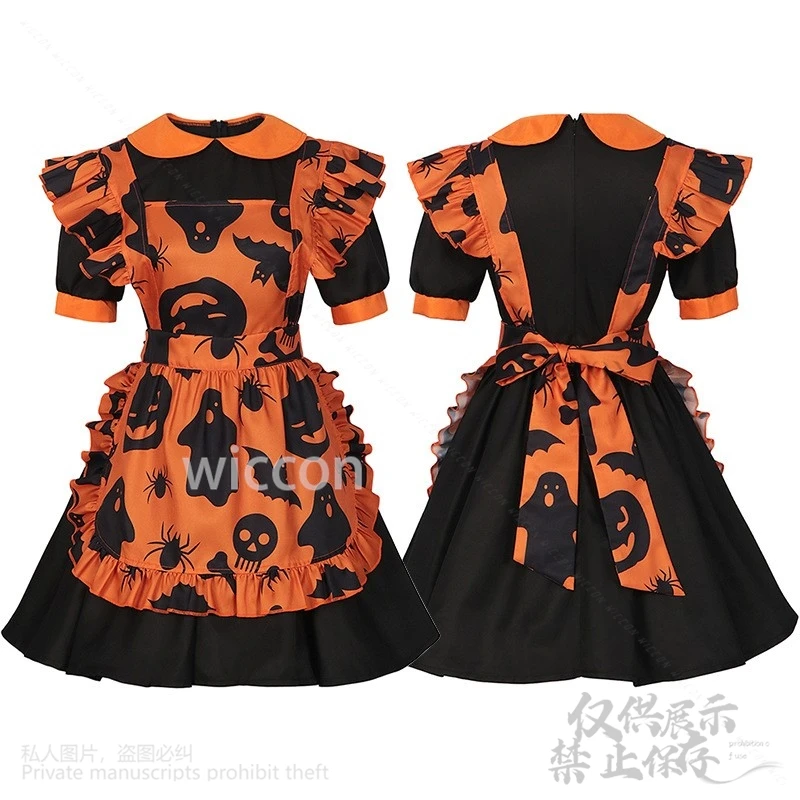 2024 Halloween Cosplay Vampire Pumpkin Lolita Lovely Costume Maid Sexy Ladies Anime Show Dress Carnival Party For Adult Women