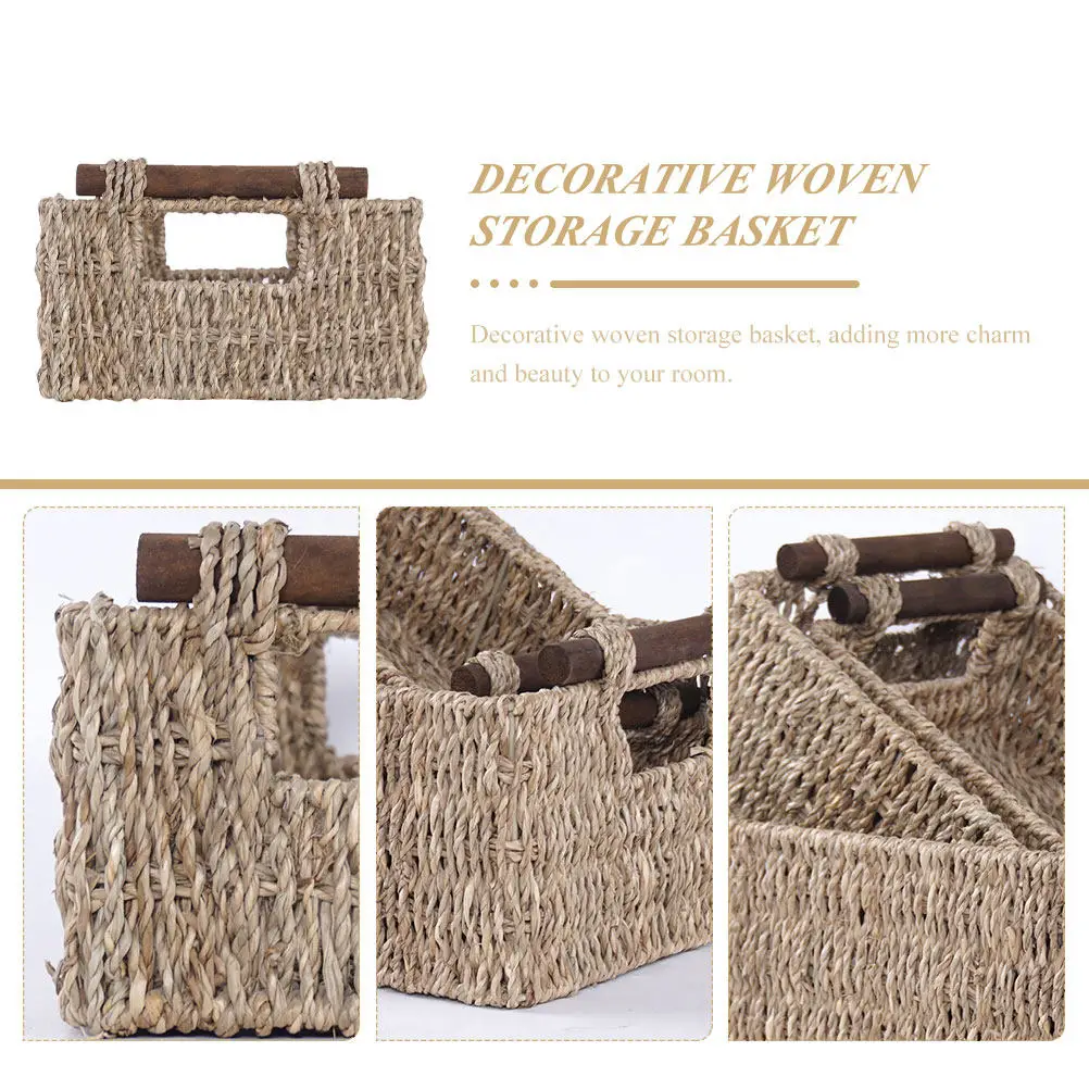 Vintage Woven Rectangular Storage Basket – Natural Fiber Cosmetic & Toiletry Organizer, White Home Decor