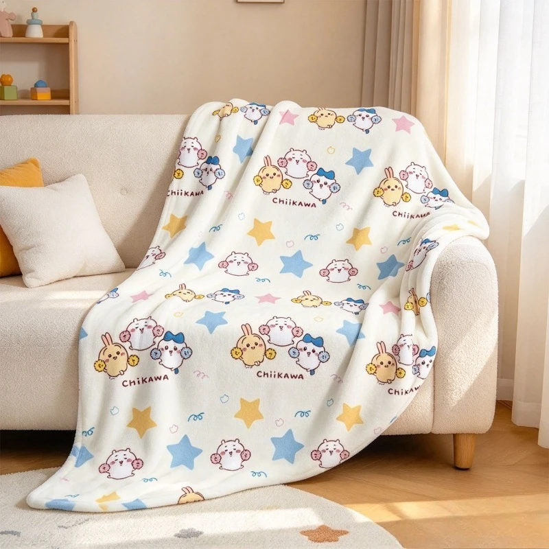Anime Cartoon Kawaii Chiikawa Flannel Noon Break Sofa Blanket Thicken Keep Warm Soft Let in Air Autumn and Winter Feel Good New