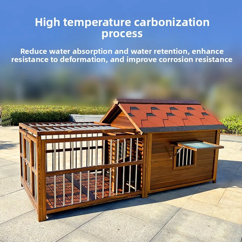 Waterproof Outdoor Dog House Wooden Pet Kennel for Large Dogs All Seasons Shelter
