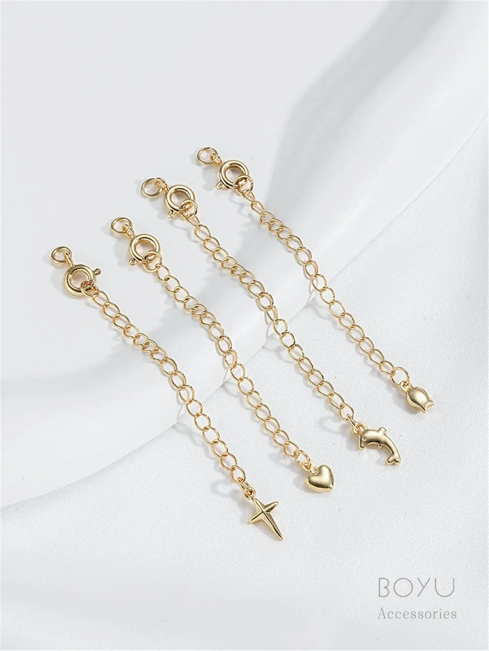 

14K Gold-wrapped Love Pentagram Water Drop Tail Chain/bracelet Necklace Extension Chain Round Spring Button Head Connection