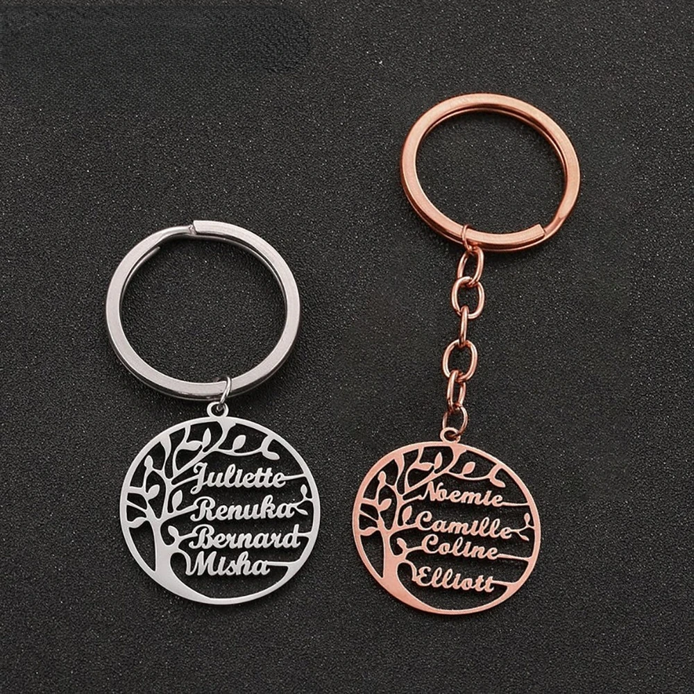 

Tree of Life Keychain Customized Family Member Name Round Stainless Steel Personality Keyring Birthday Gift