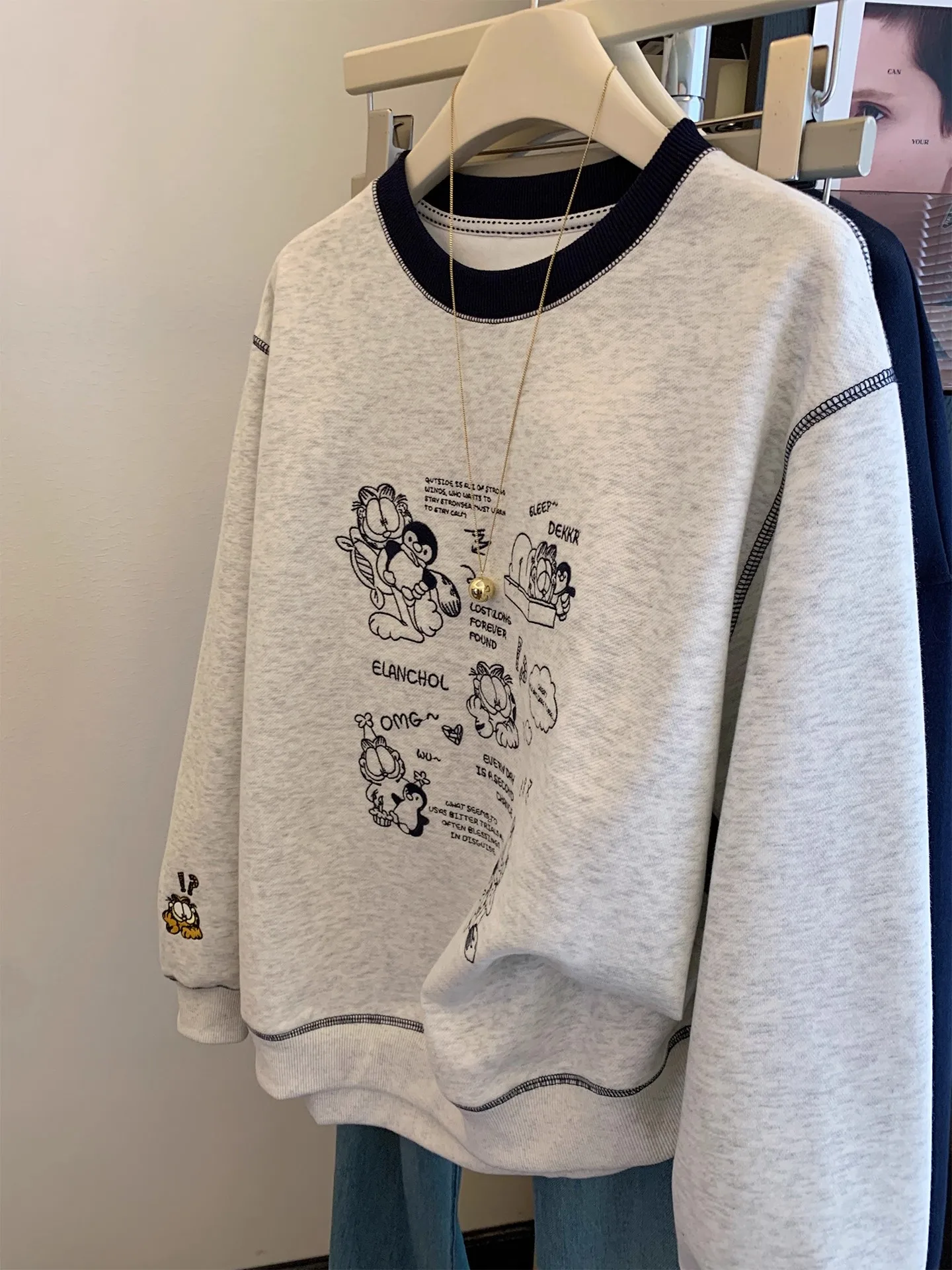 كبير جدا 300 Pou اللون Blo جولة Ne المطرزة هوديي المرأة ربيع الخريف رقيقة كسول Sle حجم صغير