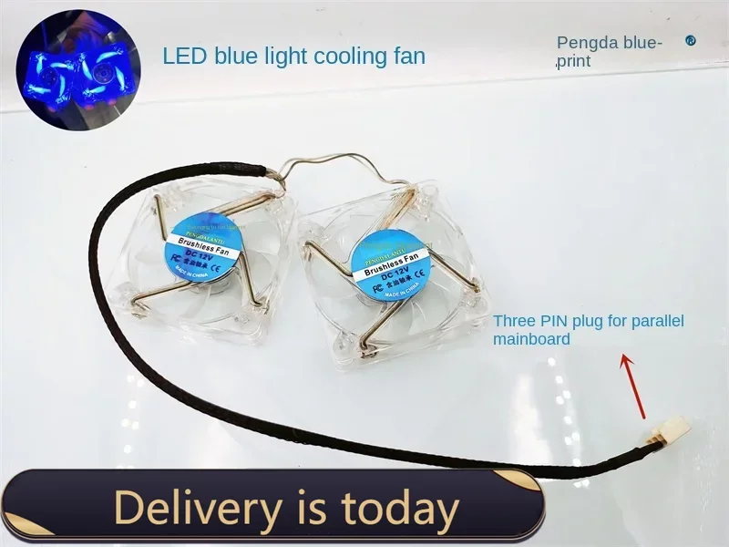 Pengda Blauwdruk 6015 Parallel Dual Fan Transparant Led Lichtgevend Blauw Licht 12V 6Cm Computerbehuizing Koeling Fan60 * 60*15Mm