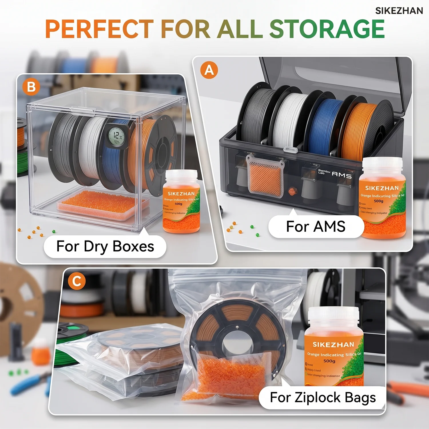 1000g Indicating Silica Gel Moisture Absorber Desiccant Blue or Orange Reusable Beads with Refill Bags for Storage Protection