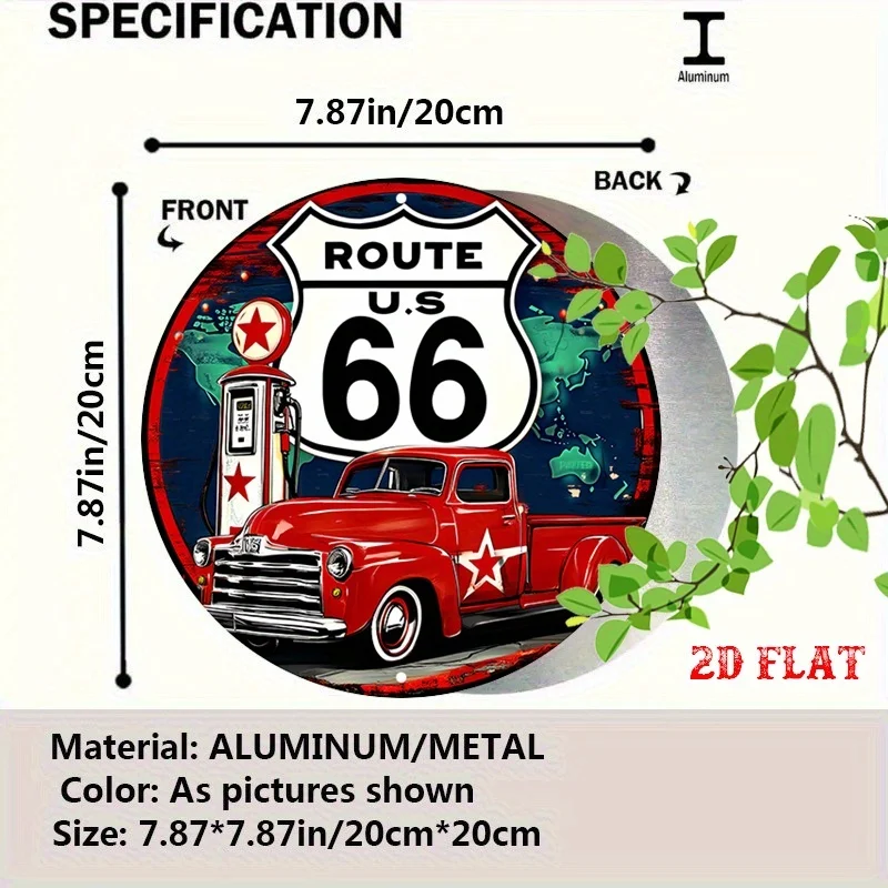 1PC Classic Car Round Aluminum Sign - Vintage Truck Metal Wall Art, Route 66 Style Decor, Gas Station Theme, Perfect for Home,