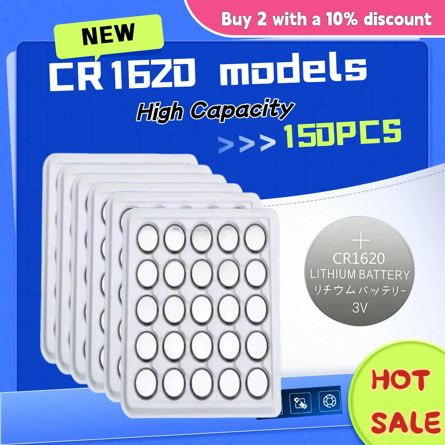 CR1620 3V Lithium Button Cell Battery 10-200PCS, DL1620/BR1620 Compatible, High Capacity & Leak-Proof for Watch, Car Audio,Scale
