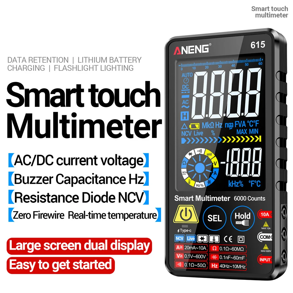 615 Multimeter Smart Touch Multitester 6000 Counts AC/DC Current Voltage Tester  NCV Meter Battery Charging Instrument Tool ﻿