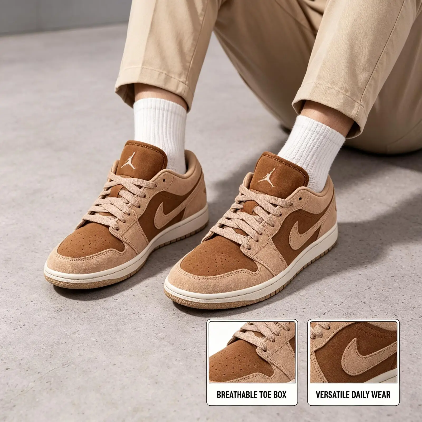 Hot Nike Women's Air Jordan 1 Low Basketball Brown Beige Casual Shoes Top Mixed Upper Sneakers Street Style Walking Trainers