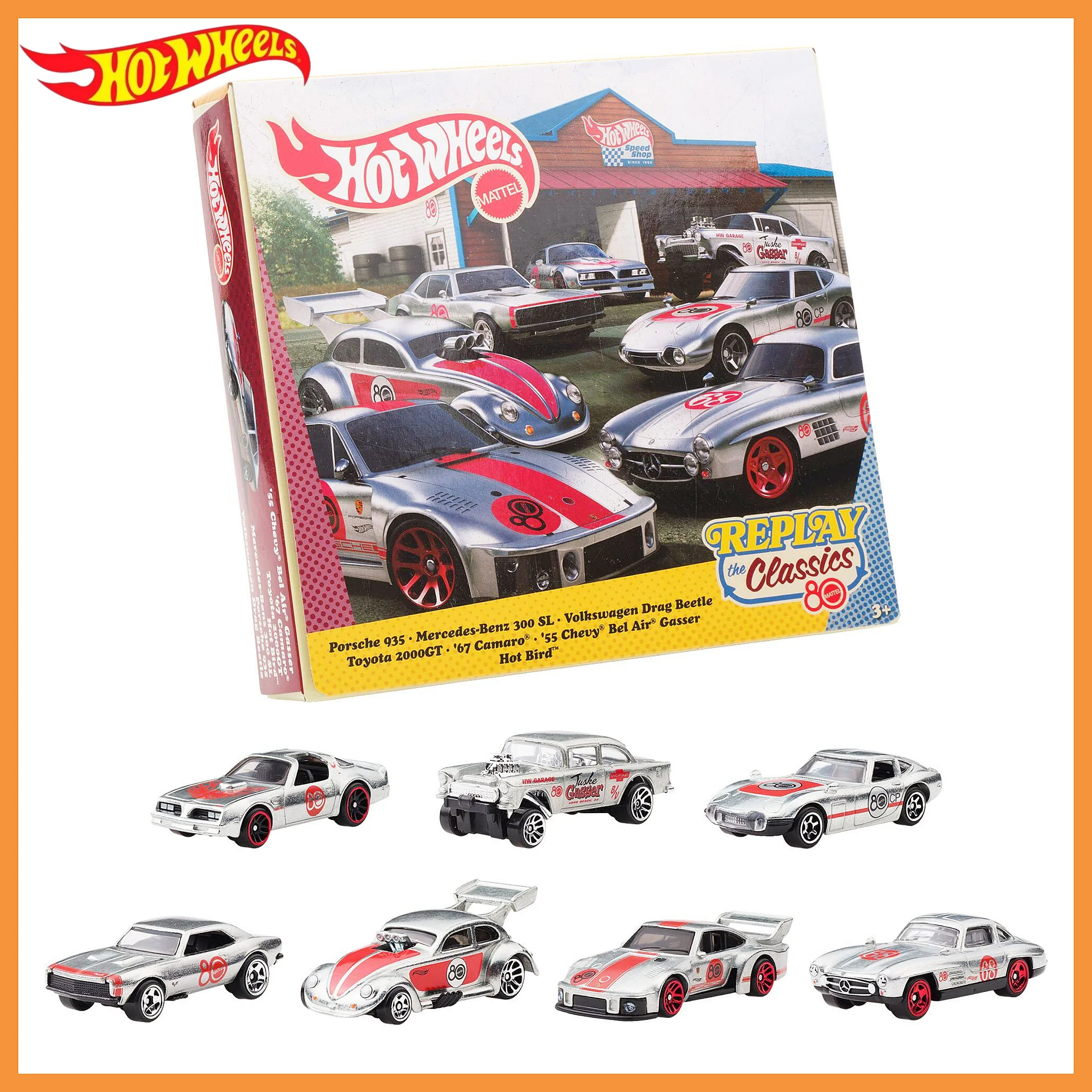 

Hot Wheels 80th Anniversary Zamac Package Gift Box Camaro Porsche Volkswagen Firebird Mercedes Benz Toy Car Model Gift