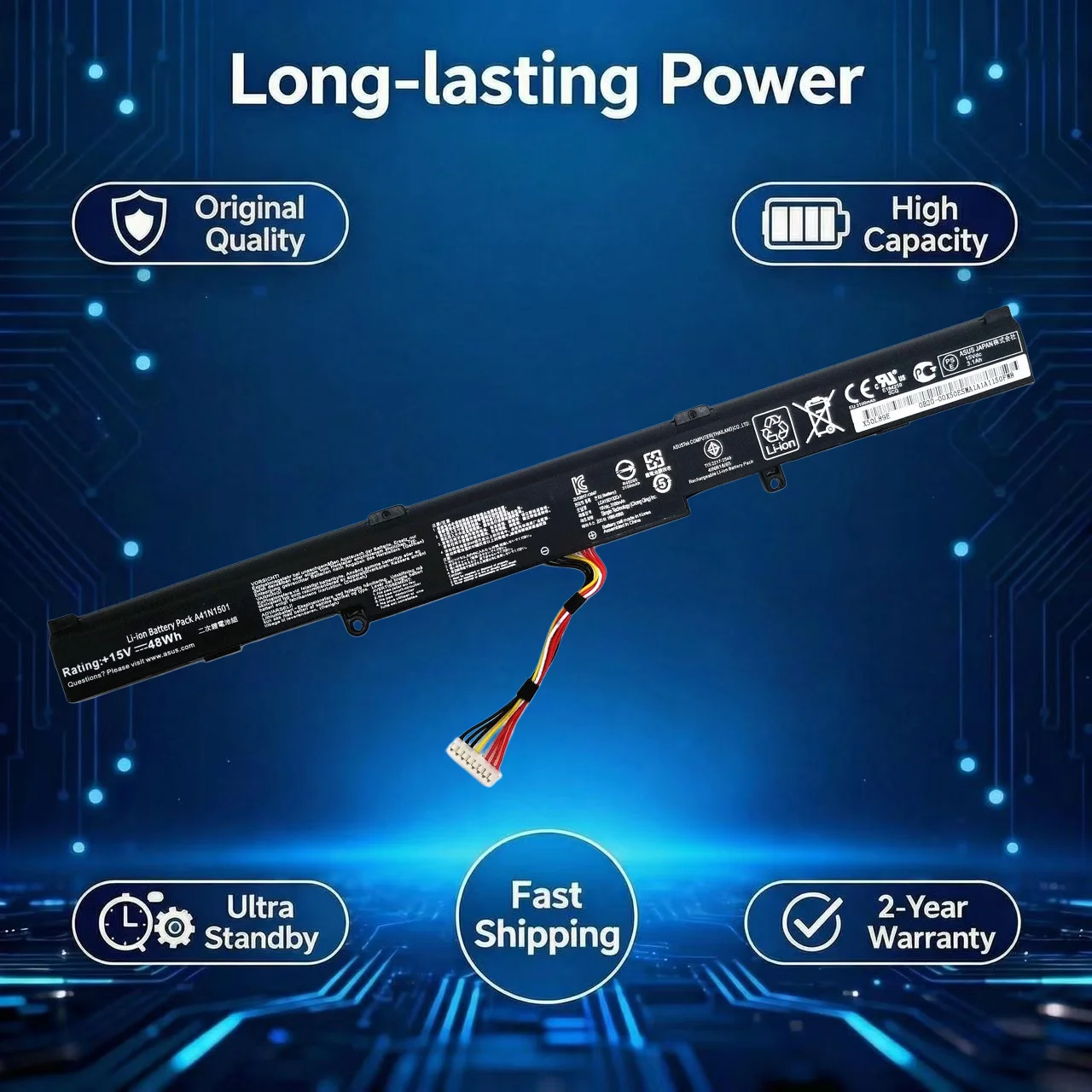 

New Original A41N1501 Laptop Battery For ASUS GL752JW GL752 GL752VL GL752VW N552 N552V N552VW N752 N752V N752VW N752VX A41LK9H