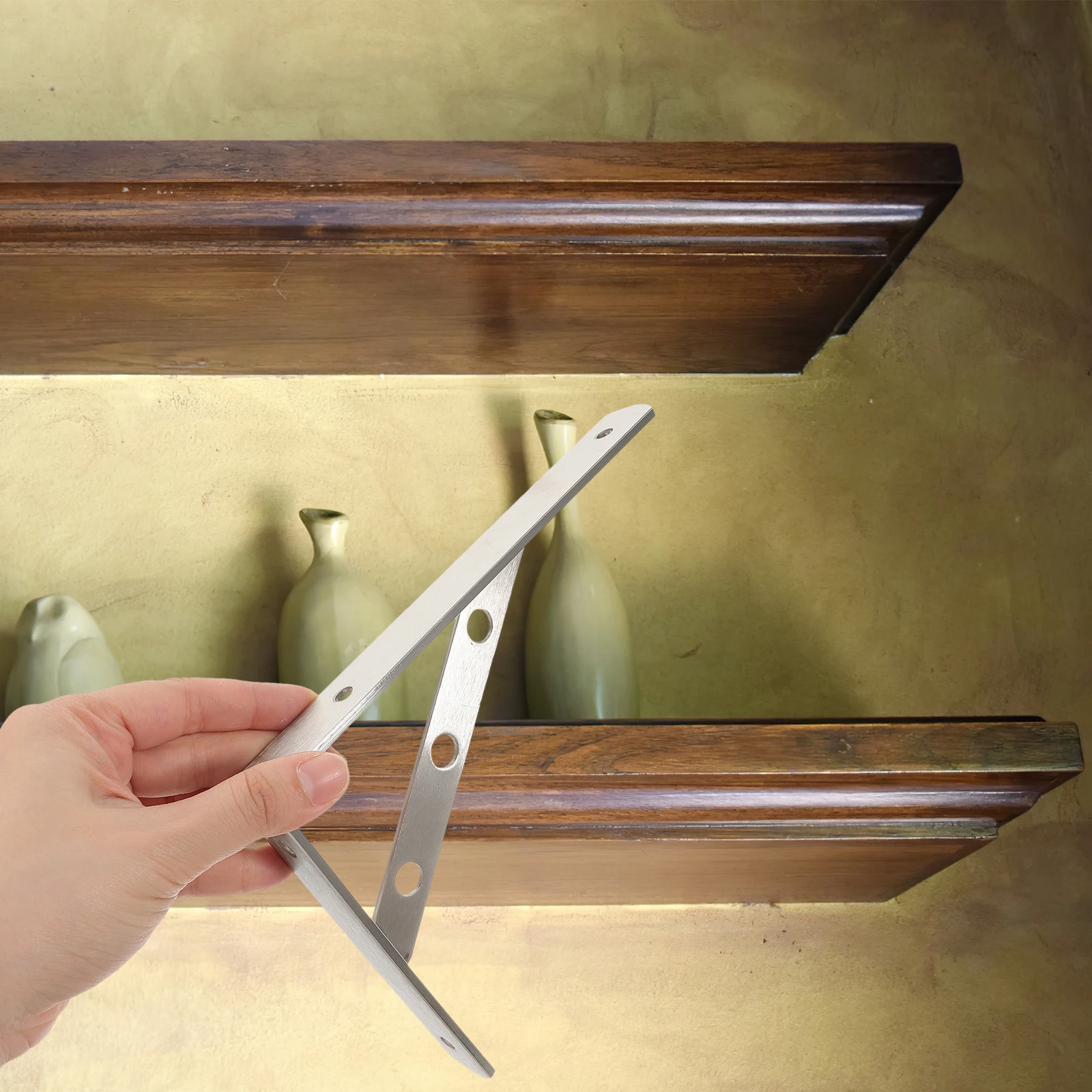 

2 Pcs Floating Shelf Brackets Heavy Duty Metal Silver Triangle Wall Mount Hardware Stainless Steel Thickened Durability Strong