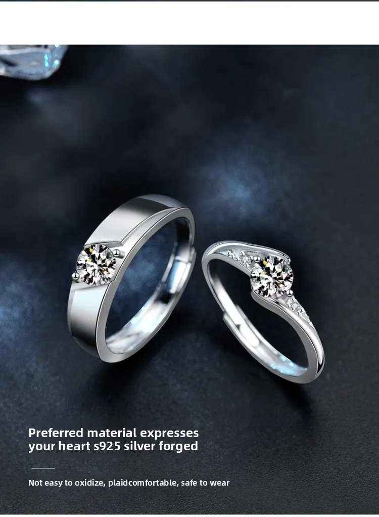 S925 Sterling Silver Plated White Gold 0.5CT Moissanite Couple Rings for Engagement Gift
