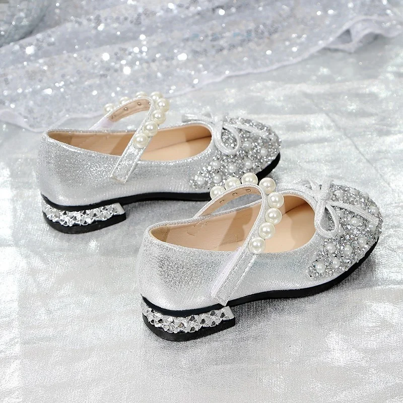 Summer Beautiful Baby Girls Princess Cute Elegant Students Bow Beaded Crystal Flat Sandals Banquet Soft Fashion Kids Comfortable