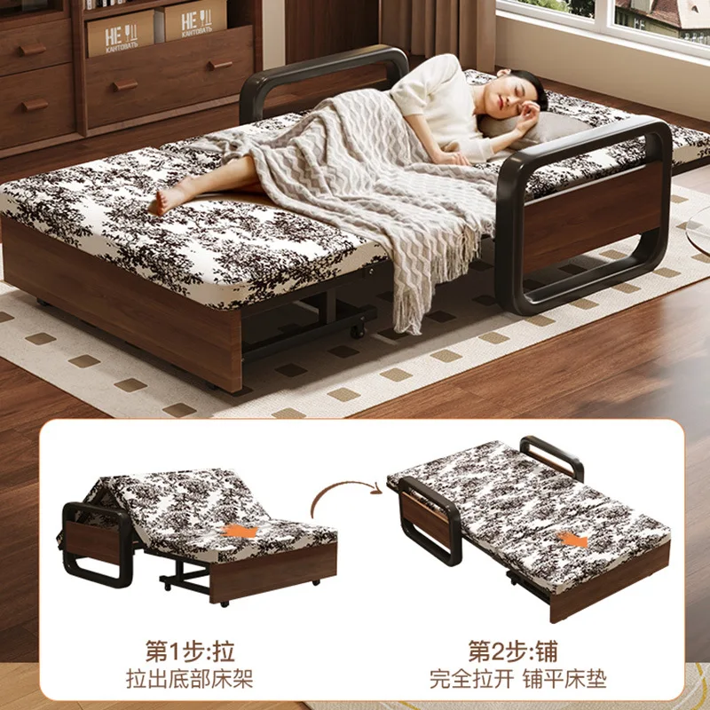 HYS retro style sofa folding bed household small apartment single double pull-out retractable bed household living room balcony