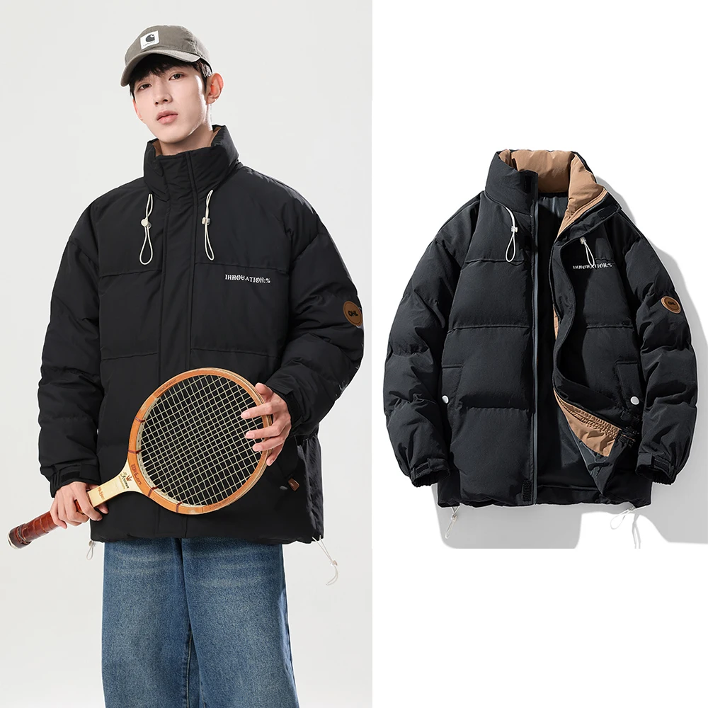 

Winter Thick Men's Windproof Cotton Jacket Fashion Casual Thickened Warm Coat Outdoor Climbing Camping Solid Color Men's Wear