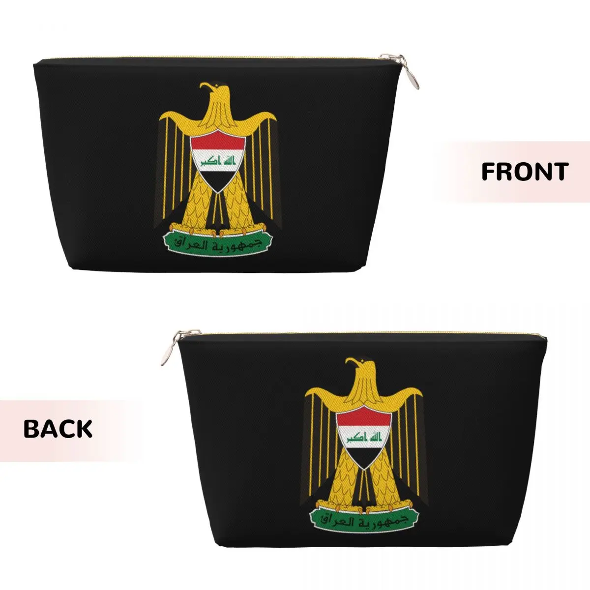 Custom Emblem Of Iraq Makeup Bag Women Travel Cosmetic Organizer Kawaii Iraqi Flag Eagle Storage Toiletry Bags