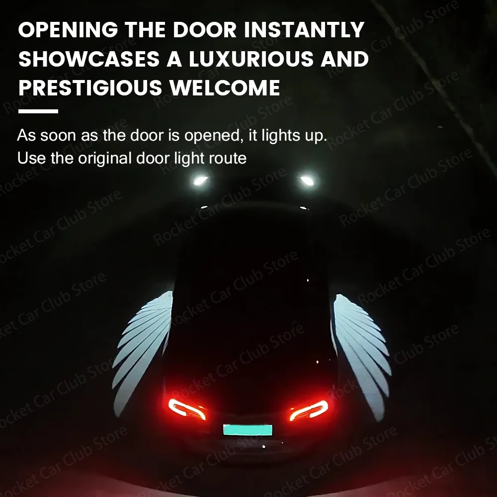 For Tesla Model Y 3 LED Light Wing Carpet Projection Light Door Decoration Light Angel Wings Of Light At The Bottom Of The Car