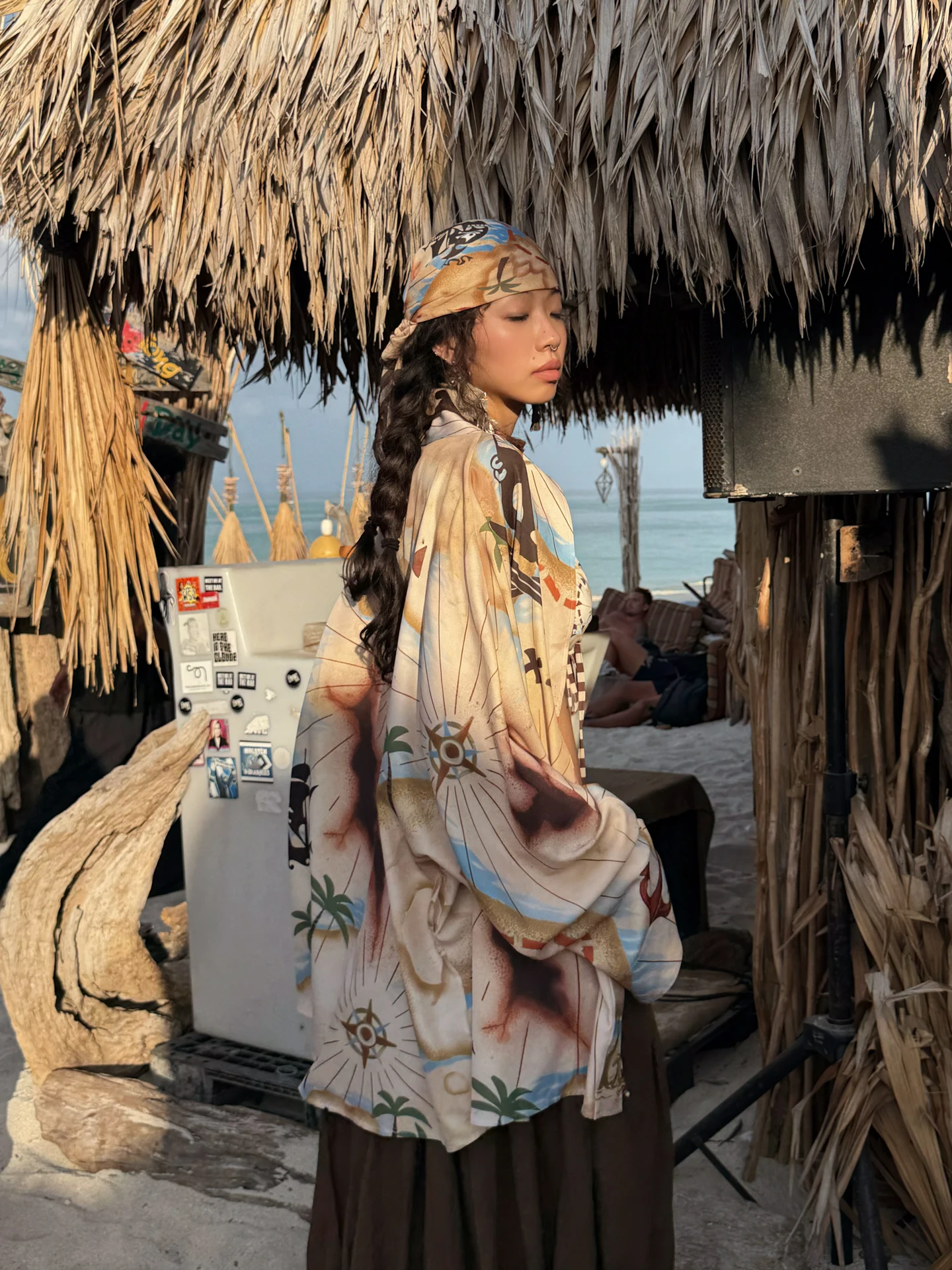 

Original Pirate Style Printed Treasure Map Lightweight Loose Breathable Sun Protection Shoulder Shawl Outerwear Top for Women