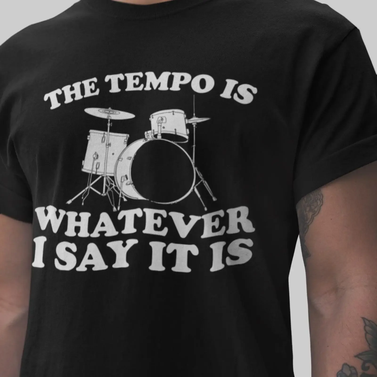 T-shirt drôle pour batteur, « Tempo Is Whatever I Say It », percussion, vintage, délavé, respirant, doux, unisexe, vêtements de créateur