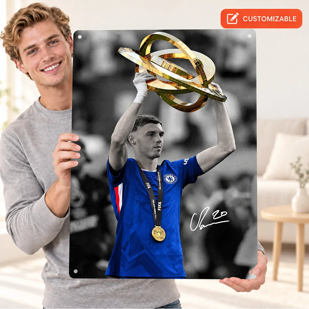 Cole Palmer Football Player Trophy Textured Metal Poster Customized Aluminum Sign Sports Photography Wall Art For Home Office