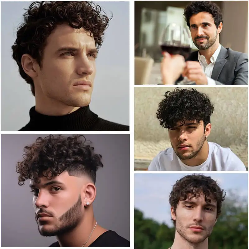 25mm Curly Australia Toupee Man Wig Male Hair Prosthesis French Lace Toupee Men's Wig Natural Human Hair Wigs For Men Hairpieces