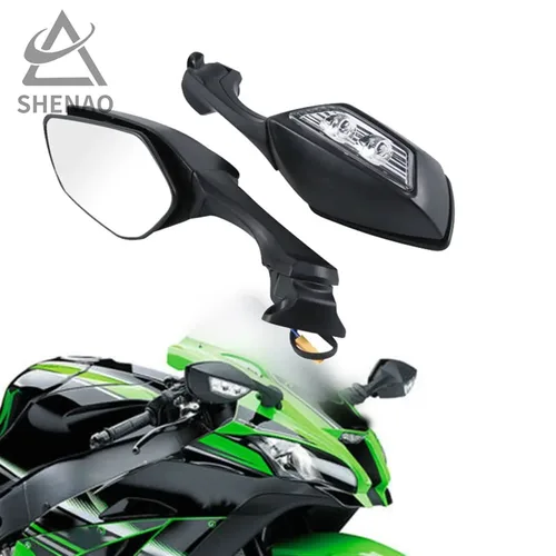 Espejo retrovisor LED para motocicleta con luz LED de intermitente espejos laterales para Ninja ZX 10R ZX-10R 2011-2015 2016-2020 H2 2014-2015