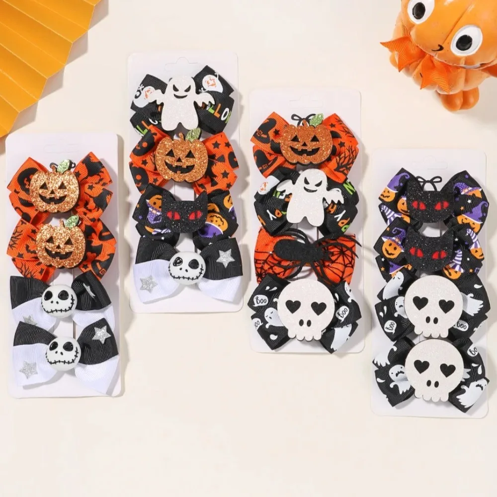 

RIBBON BOWS 4Pcs Funny Halloween Decoration Headdress for Kids Cartoon Pumpkin Bat Hair Clips Hallow Party Hair Accessories