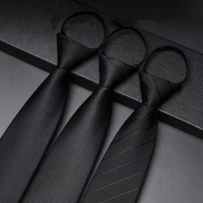 Pre Tied Striped Zipper Neckties Adjustable Wrinkle Free Fabric for Business Job Interview Formal Occasions