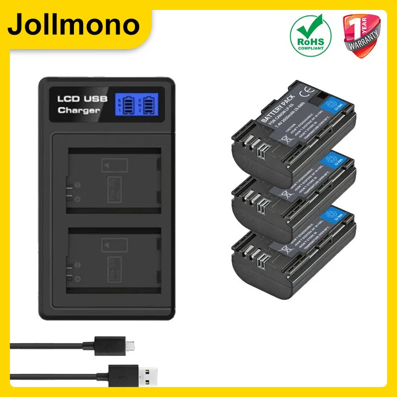 Аккумулятор для Canon EOS R R5 R7 R6 R5C 60Da 60D 70D 80D 90D 5DSR 5Ds 5D 6D 7D Mark II, 2650 мАч