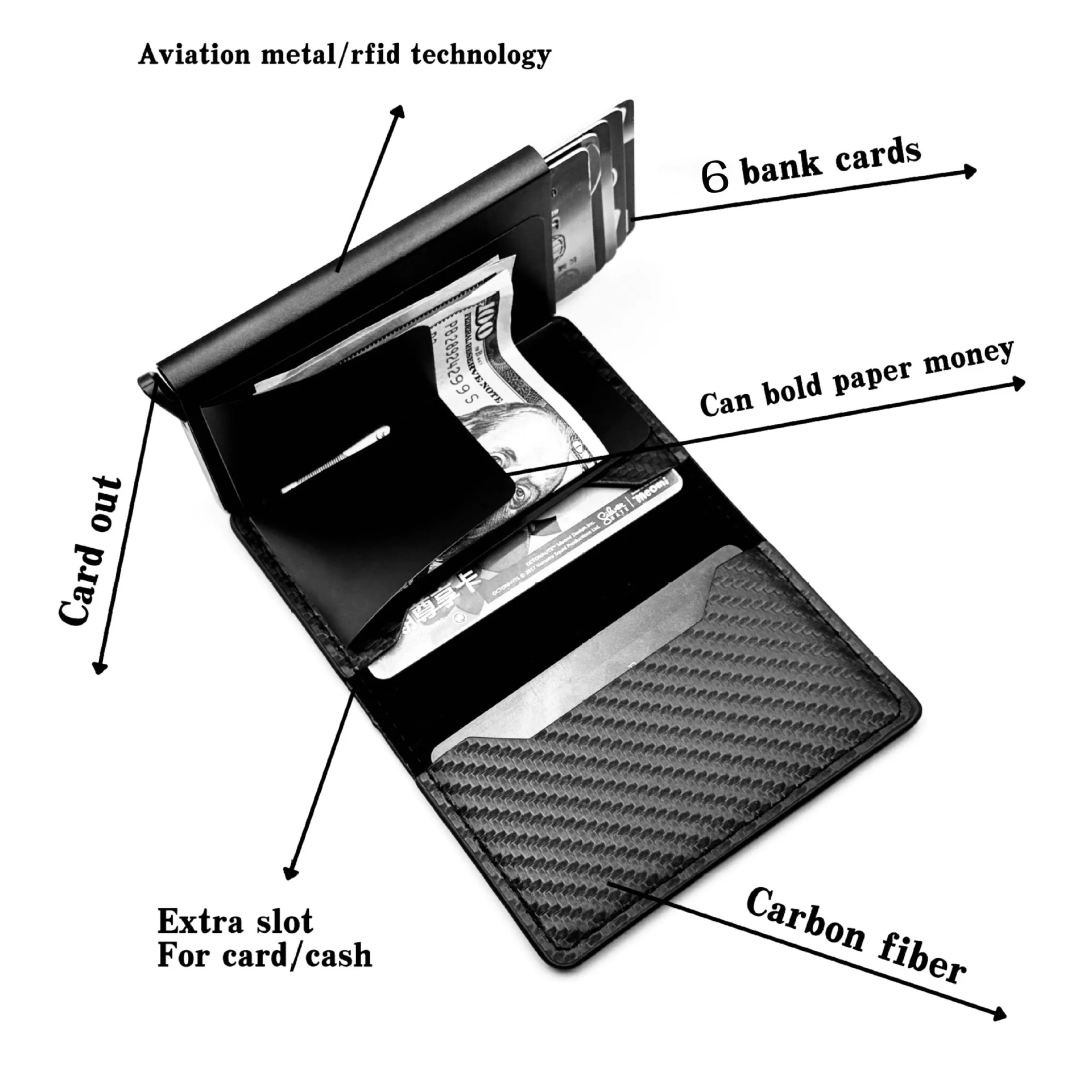 Men's Large Capacity Double Layer Carbon Fiber Card Holder Wallet ID Credit Card Case Blocking Magic Protective