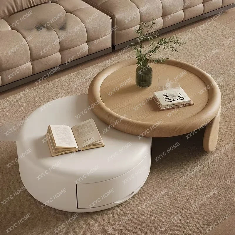 Stock Available Living Room Furniture Solide Wood Round Tea Table Combination Wabi Sabi Birch Coffee Table Set For Home