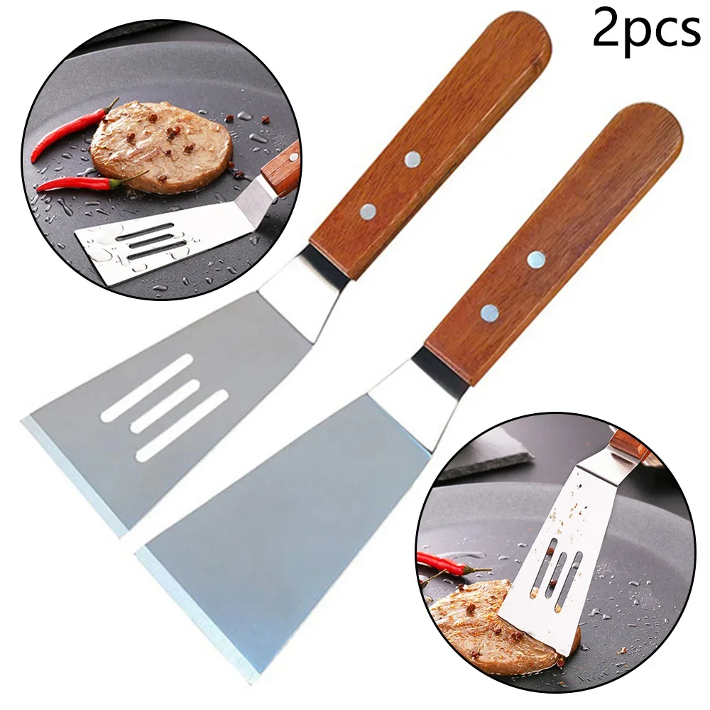 4PCS Kitchen Restaurant Stainless Steel Spatula Cooking Shovel with Wood Handle Cooking Spatulas Cookware for Japanese Cuisine